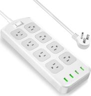 💡 8-outlet power strip surge protector with 4 usb charging ports - 6ft extension cord for home, office & hotel- gray logo