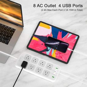 img 3 attached to 💡 8-Outlet Power Strip Surge Protector with 4 USB Charging Ports - 6ft Extension Cord for Home, Office & Hotel- Gray