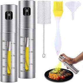 img 4 attached to 🍳 2021 Upgraded Stainless Steel Olive Oil Sprayer for Cooking - Oil Dispenser Spray Bottle for Kitchen, Barbecue Grills, and Salad, with Oil Brush, Cleaning Brush, and Funnel Included (Silver, 2 Pack)