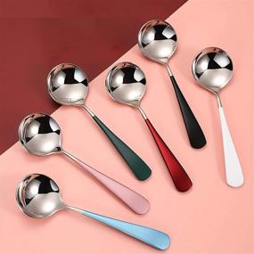 img 2 attached to 🥄 6-Pack Colorful Stainless Steel Dessert Spoons, 6.3 Inch