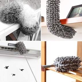img 3 attached to 🪶 INTSUN 4Pcs Feather Duster Set with Telescoping Pole for High Ceiling, Ceiling Fan, Cobwebs - Stainless Steel, Microfiber, Chenille Duster Kit for Keyboard, Furniture, Cars
