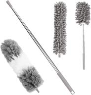 🪶 intsun 4pcs feather duster set with telescoping pole for high ceiling, ceiling fan, cobwebs - stainless steel, microfiber, chenille duster kit for keyboard, furniture, cars logo
