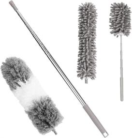 img 4 attached to 🪶 INTSUN 4Pcs Feather Duster Set with Telescoping Pole for High Ceiling, Ceiling Fan, Cobwebs - Stainless Steel, Microfiber, Chenille Duster Kit for Keyboard, Furniture, Cars