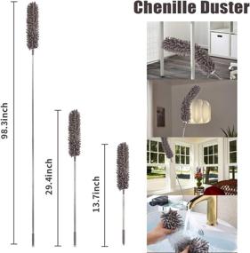 img 2 attached to 🪶 INTSUN 4Pcs Feather Duster Set with Telescoping Pole for High Ceiling, Ceiling Fan, Cobwebs - Stainless Steel, Microfiber, Chenille Duster Kit for Keyboard, Furniture, Cars