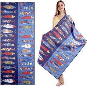 img 3 attached to 🏖️ Premium Microfiber Beach Towel: Sand Free Blanket for Pool, Camping, Picnic, Yoga Gym Sports - Blue Fish, 72.9" x 34.7