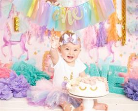 img 1 attached to 🌈 1st Birthday Pastel Rainbow High Chair Banner - Highchair Tutu Skirt Party Supplies, First Birthday Decorations with One Pennant, Rainbow Birthday Decor for Girls (Rainbow Banner)