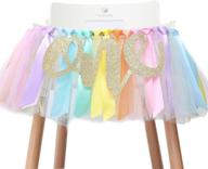 🌈 1st birthday pastel rainbow high chair banner - highchair tutu skirt party supplies, first birthday decorations with one pennant, rainbow birthday decor for girls (rainbow banner) логотип