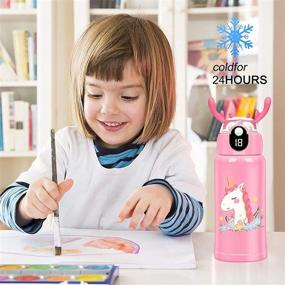 img 3 attached to 🍼 AFROG Smart Kids Water Bottle - 18 Oz, 3 Lids (Straw Lid), Vacuum Insulated Stainless Steel, Temperature Display, Double Walled Thermo Mug Canteen, Pink