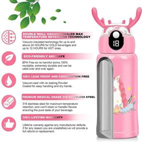 img 1 attached to 🍼 AFROG Smart Kids Water Bottle - 18 Oz, 3 Lids (Straw Lid), Vacuum Insulated Stainless Steel, Temperature Display, Double Walled Thermo Mug Canteen, Pink