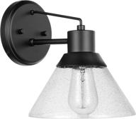 ⚡️ stone & beam contemporary outdoor wall sconce with clear seeded glass shade - vintage edison bulb included - 9.1"h - matte black | amazon brand логотип