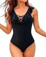 👙 holipick women's ruffle one piece swimsuits - sexy v-neck bathing suits for teens girls - slimming lace-up swimwear logo