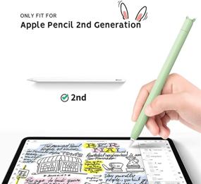 img 3 attached to 🍏 Green Silicone Skin Cover with Cute Ear Design for Apple Pencil 2nd Generation, Including Protective Nib Cover. Compatible with iPad Pro 11 12.9 inch.