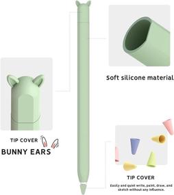 img 2 attached to 🍏 Green Silicone Skin Cover with Cute Ear Design for Apple Pencil 2nd Generation, Including Protective Nib Cover. Compatible with iPad Pro 11 12.9 inch.