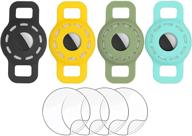 🐱 4 pack cat collar tag holder with apple airtag case - cat dog collar gps finder pet loop, silicone cover for airtag with hd screen protector - cat tracking tag, id label for cats logo