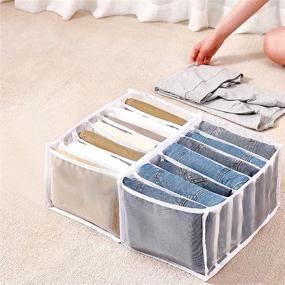 img 3 attached to 📦 Jonnick 7-Grid Washable Wardrobe Clothes Organizer, Foldable Grid Storage Box with Multiple Layers for Closet Organization, Drawer Organizers for Clothes (White, 1 x Large 7-Grid Jeans)