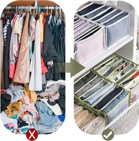 img 1 attached to 📦 Jonnick 7-Grid Washable Wardrobe Clothes Organizer, Foldable Grid Storage Box with Multiple Layers for Closet Organization, Drawer Organizers for Clothes (White, 1 x Large 7-Grid Jeans)