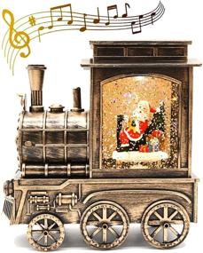img 4 attached to 🎅 Musical Christmas Snow Globe Water Lantern - Battery Operated & USB Powered, 6 Hr Timer, 8 Songs, Santa in Bronze Train - Home Holiday Decor for Kids