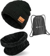 🧣 stay warm with style: wireless beanie - headphone hat and scarf set for winter outdoor activities, unisex, black logo