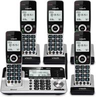 📞 vtech vs113-5: 5 handset cordless phone with extended range, call blocking, bluetooth connectivity, big buttons, answering system - silver & black logo