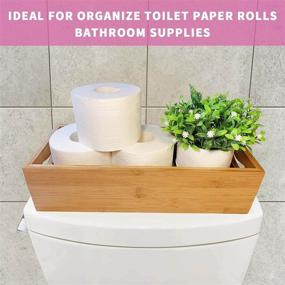 img 3 attached to Bamboo Toilet Paper Storage Basket- Alxus Organizer for Toilet Tank Top, Bathroom Counter, and Vanity Tray, with Handles- Ideal for Towel organization and Rustic Home Décor