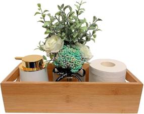 img 4 attached to Bamboo Toilet Paper Storage Basket- Alxus Organizer for Toilet Tank Top, Bathroom Counter, and Vanity Tray, with Handles- Ideal for Towel organization and Rustic Home Décor