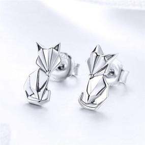 img 2 attached to 🦊 925 Sterling Silver Origami Fox Stud Earrings: Hypoallergenic Fashion Jewelry for Girls and Women