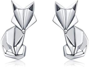 img 4 attached to 🦊 925 Sterling Silver Origami Fox Stud Earrings: Hypoallergenic Fashion Jewelry for Girls and Women