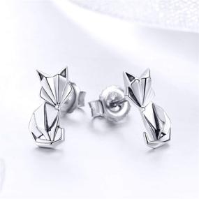 img 1 attached to 🦊 925 Sterling Silver Origami Fox Stud Earrings: Hypoallergenic Fashion Jewelry for Girls and Women