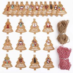img 3 attached to 🎁 STEFORD 120PCS Xmas Kraft Paper Gift Hanging Tags with 230 Feet String Twine for Christmas Tree Decorations