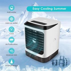 img 1 attached to 3-in-1 Portable Air Conditioner Misting Fan with LED Lights - Personal Cooling Fan, Quiet Humidifier with Portable Handle