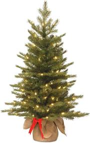 img 4 attached to 🎄 3ft National Tree Company Pre-Lit 'Feel Real' Artificial Mini Christmas Tree - Nordic Spruce with White Lights and Burlap Bag Base