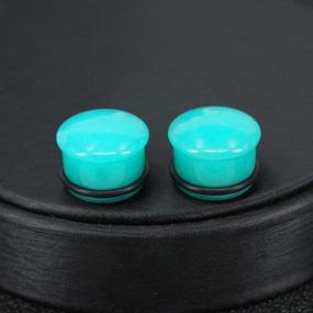 img 1 attached to 🔹 Mozambique Amazonite Natural Stone Ear Plug: Elegant Single Flare Ear Expander Tunnel for Noble Temperament