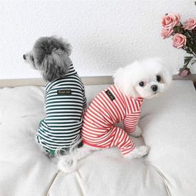 img 1 attached to 🐶 Soft Cotton Dog Pajamas for Small Dogs, Cats, and Puppies - All-Season Striped Pet Onesie