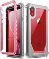 poetic guardian iphone xr case: full-body rugged clear hybrid bumper with built-in-screen protector, pink logo