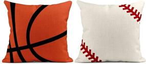 img 1 attached to 🏀 Set of 4 Linen Throw Pillow Covers - Rustic Soccer Baseball Football Decor - Home Decor 18x18 Inches Square Pillowcases