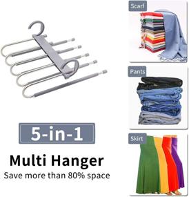 img 2 attached to 👖 2 Pack of Furmenic Closet Space Saving Pants Hangers - Non-Slip Clothes Organizer with 5 Layered Pants Rack for Scarf, Jeans, and Trousers (Grey, 2 Pcs)