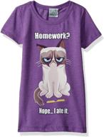 adorable grumpy cat girls' no homework graphic tee: a fun way to show off her disdain for homework! logo