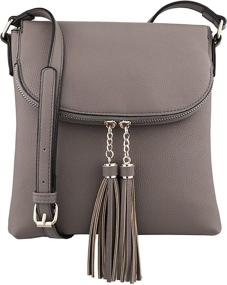 img 4 attached to 👜 B BRENTANO Vegan Medium Crossbody Handbag with Tassel Accents - Flap-Over Design
