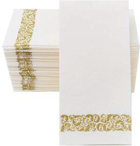 img 4 attached to 🧺 Pack of 100 Luxury Linen-Feel Guest Napkins – Soft, Absorbent, and Durable Hand Napkins for Kitchen, Parties, Weddings, Dinner, or Events