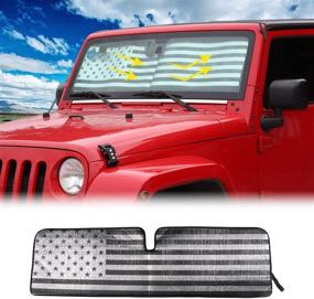 img 4 attached to Foldable Sun Visor for Jeep Wrangler TJ JK JKU 2 Door & 4 Door with American Flag Windshield Sunshade