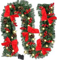 🎄 yosayd 9 ft prelit christmas garland with 50 led lights - outdoor christmas decorations with pine cones, red berries for mantle & more логотип