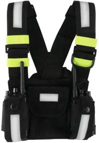 img 4 attached to Convenient Fluorescent Green Chest Harness for Universal Walkie Talkies with Front Pouches and Zipper Bag - Ideal Accessories