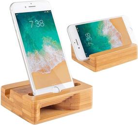 img 4 attached to 🌿 Natural Bamboo Wooden Desktop Cell Phone Stand with Sound Amplifier and Mobile Phone Holder (Sound Stand) by Encozy