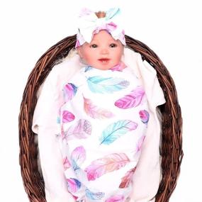 img 3 attached to 🏻 Feather Baby Sleep Swaddle Blanket Set - Large Size (47 inch X 47 inch) with Bow Headband