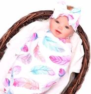 🏻 feather baby sleep swaddle blanket set - large size (47 inch x 47 inch) with bow headband logo
