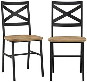 img 1 attached to Barnwood Industrial Farmhouse Wood and Metal Armless Dining Chairs Set of 2 by Walker Edison for Kitchen