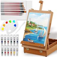 🎨 falling in art easel box acrylic paint set with portable display stand, acrylic paint tubes, canvas panels, brushes, palette, and more - enhanced for seo logo