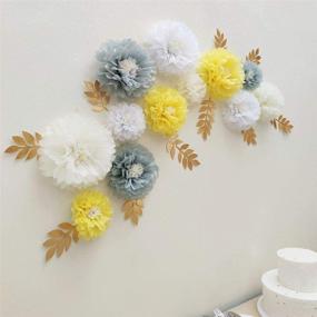 img 1 attached to 🌼 Mybbshower Yellow Grey Elegant Paper Flowers: Stunning Nursery and Bedroom Wall Décor for Baby Showers and Bridal Showers (Pack of 12)