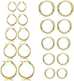 img 4 attached to Stylish and Hypoallergenic: 10 Pairs Small Stainless Steel Hoop Earrings Set for Women, Nickel-Free and Allergy-Free, Silver and Gold, 10MM-18MM