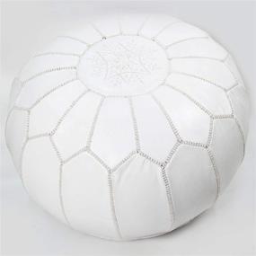 img 2 attached to ARTOUARZAZATE Premium Moroccan Leather Pouf Cover - Elegant Round Ottoman Footstool Cover with Embroidery - Perfect Addition for Living Room, Bedroom, Kids Room - White (Cover ONLY)